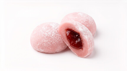Fototapeta premium Fresh strawberry mochi dessert with soft pink rice dough
