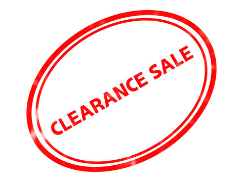 Clearance sale rubber stamp icon, red oval promotional seal on white background, retail discount and liquidation marketing graphic