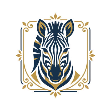 Stylized Zebra Head Emblem with Decorative Frame