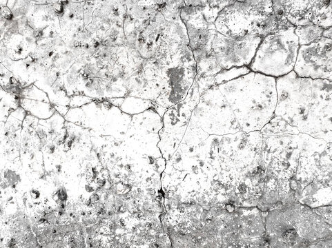 White and grey cracked Concrete Surface with rough pits, mineral grains and deep fractured lines. Abstract distressed grunge Texture Background with weathered pattern and closeup detail.