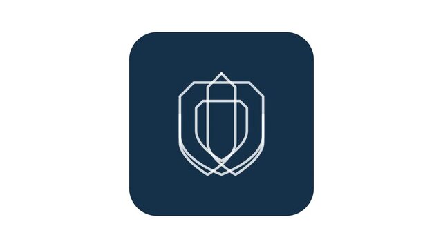 Modern abstract geometric logo design featuring white interlocking linear shapes on a dark blue rounded square background