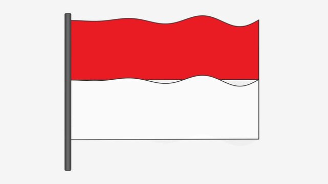Simple graphic illustration of a vibrant red and white bicolored flag waving on a pole, symbolizing national identity and pride, perfect for digital projects and animations