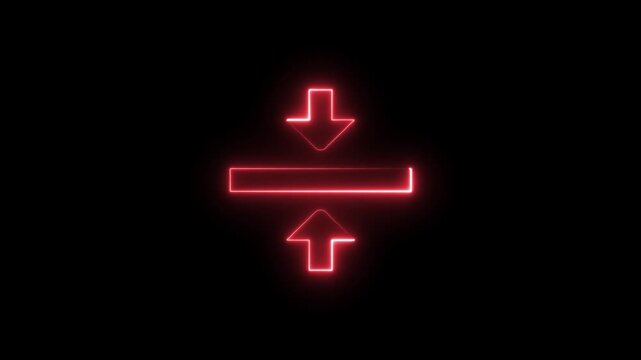 Neon Compression Arrows Icon Glowing on Black Background