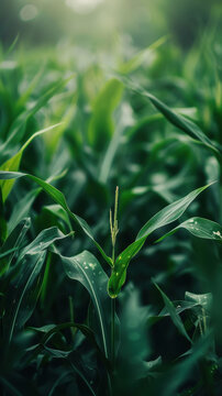 corn growing in a lush green field.