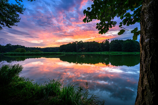 Beautiful summer sunset over the lake
