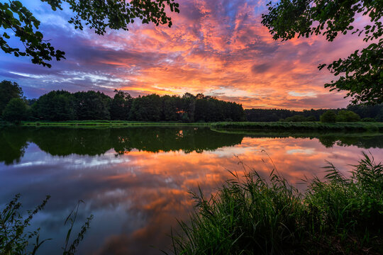 Beautiful summer sunset over the lake