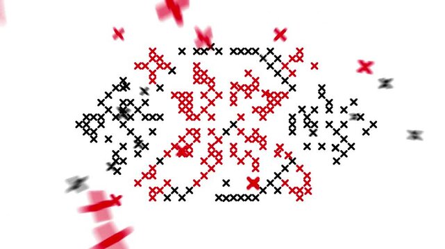 Traditional Ukrainian Vyshyvanka Cross Stitch Ornament Dissolving into Rising Stitches Animation, Folk Embroidery Motion Background, Ethnic Pattern Outro, Decorative Cultural Design