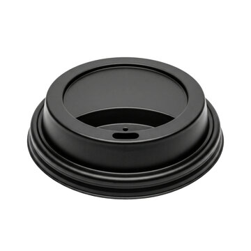Black disposable coffee cup lid with a sipper hole for hot beverages