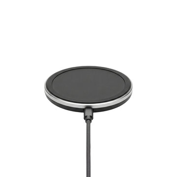 Modern wireless charging pad with braided cable on a clean white background