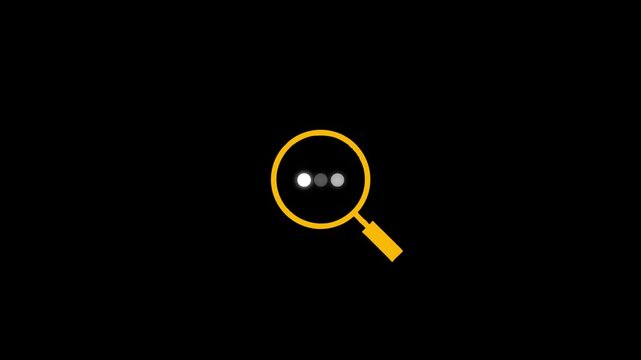 Animated magnifying glass search with loading dots on black background