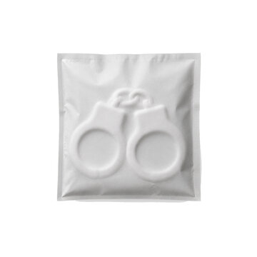 Handcuffs Hidden in Sealed Package Concept of Crime, Arrest, Imprisonment and Law Enforcement