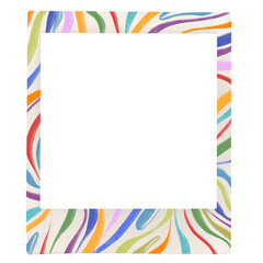 Obraz premium White square photo frame border with wavy colorful lines illustration
