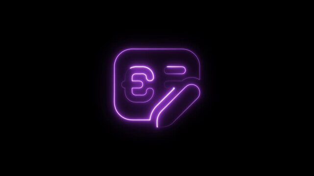 Purple Neon Euro Currency Edit Icon on Black Background