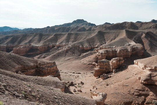Panoramic high angle view of Charyn Canyon with dramatic rock formations in Kazakhstan