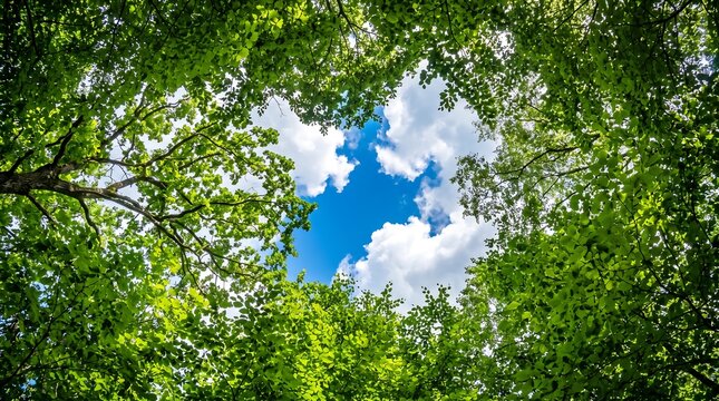 Beautiful Blue Sky Peeking Through Lush Green Forest Canopy