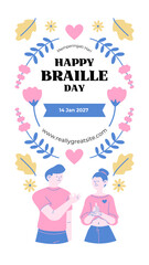 Fototapeta premium Inclusive education vector greeting card for World Braille Day celebration in January 2027