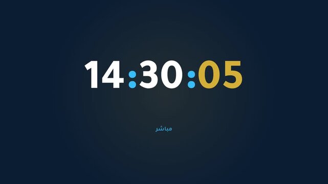 Digital Clock Arabic Numerals Gold And Navy Broadcast Time Display