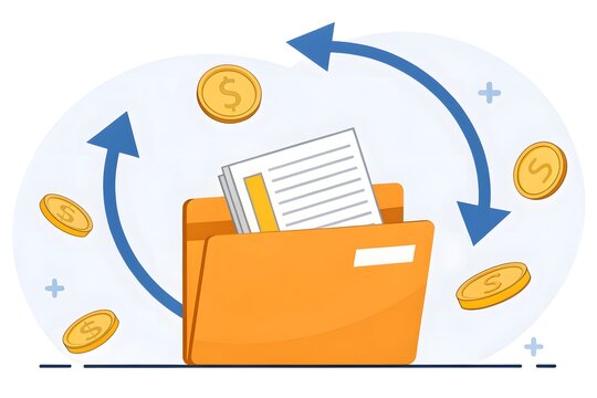 Money and document folder circular flow icon
