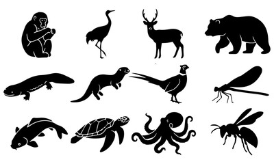 Obraz premium Stylized animal silhouette vector illustration set