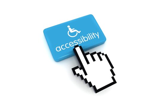 Web accessibility button clicked by cursor for inclusive digital design concept