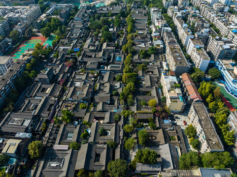 Chengdu Narrow Alley Aerial View - Traditional Architecture and Urban Development