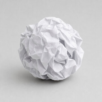 Crumpled White Paper Ball Isolated on Light Gray Background