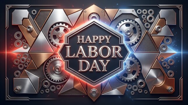 Happy labor day festive background with vintage workers and patriotic red white and blue colors