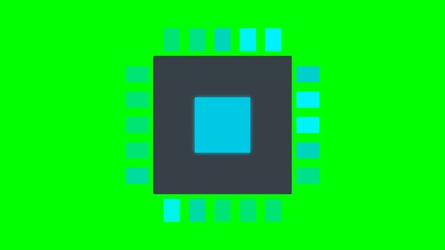 Minimalist microchip icon depicting processing power process representing artificial intelligence hardware and computing concept
