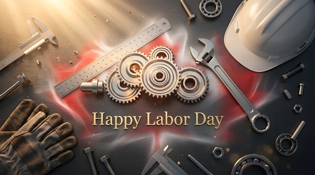 Happy labor day intricate gears and mechanical components celebrate workers and industry