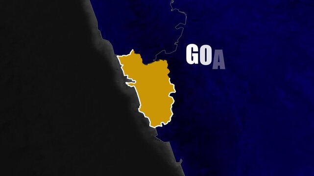 Goa State Map Highlight Animation, Geographic Location, Smooth Border Outline, Regional Territory, Indian Geography, Western India, Cartography, Travel, News, Documentary Visualization