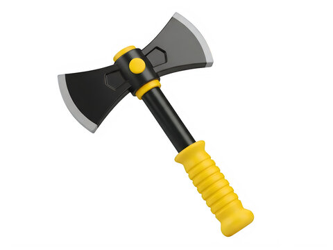 Yellow and black battle axe with wooden handle illustration