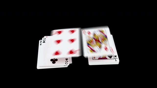 playing cards shuffling in stacks,4K animation 3d with alpha mask