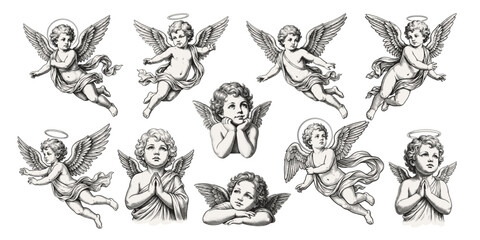 Obraz premium Vintage Cupid Angels Vector Collection