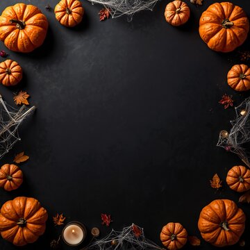Halloween Pumpkin Background with Cobwebs and Copy Space
