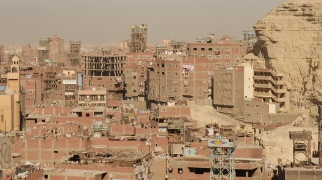 View of Garbage City in Manshiyat Naser on Muqattam Hill on outskirts of Cairo. 