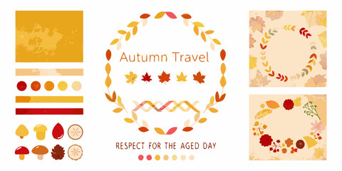 Floral ornament collection with autumn leaves and berries in a watercolor style featuring warm tones fall foliage maple leaf illustration design berry arrangement © Shamal