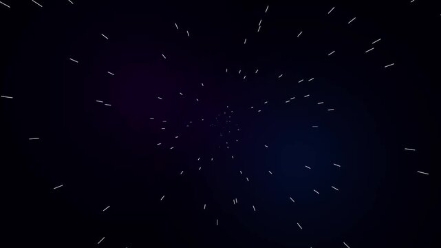A seamless 4K motion graphic featuring white star trails accelerate through a purple and blue nebula tunnel for a fast interstellar travel effect.