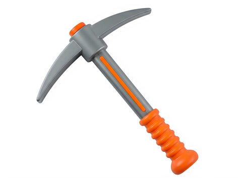 Gray mining pickaxe with orange handle ready for digging