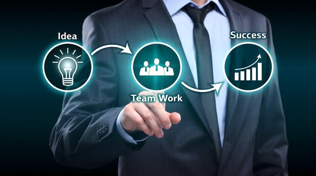 Professional business person interacting with digital flowchart with interface with interface