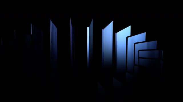 Abstract geometric background, rotating glass blocks on a black background, 4k seamless loop 3d animation
