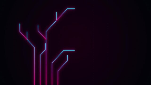 A seamless 4K motion graphic featuring magenta and cyan electronic paths animate around a futuristic system active display.