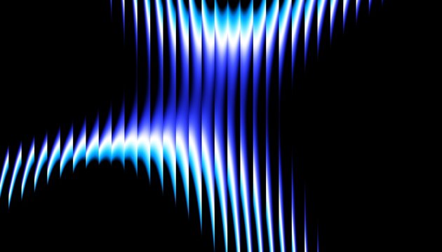 3d render, dynamic abstract geometric stripes in blue and white gradient on a black background