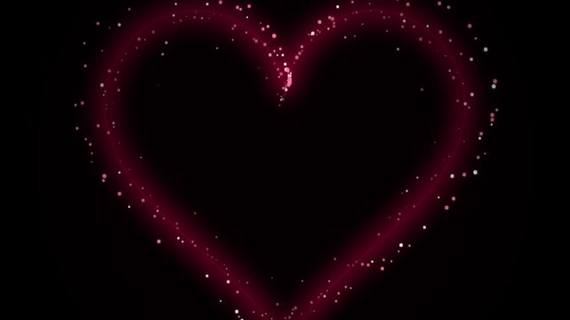 A seamless 4K motion graphic featuring a vivid red heart outline pulses with soft light in a romantic infinite loop on a dark background.