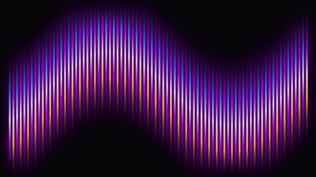 A seamless 4K motion graphic featuring a smooth luminous wave ribbon oscillates across a dark background with elegant flowing motion.