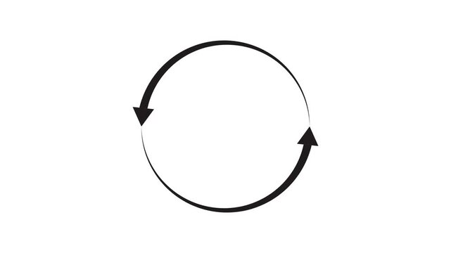 Black circle arrow refresh icon,on a white background, with 4k video animation.