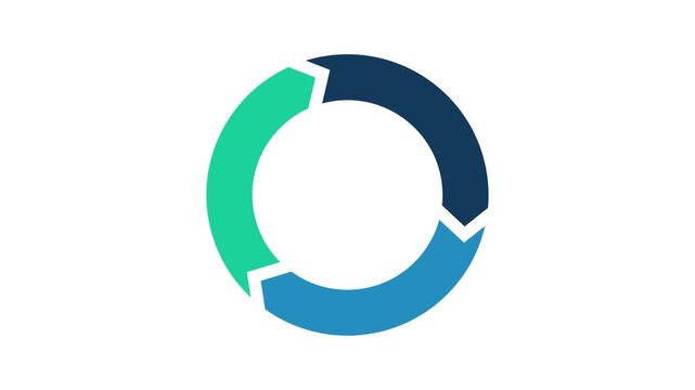 Blue 3-Part Circular Arrow Cycle Diagram Animated Loop on White Background