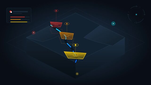 Abstract Isometric Data Flow Animation with Geometric Progress Markers