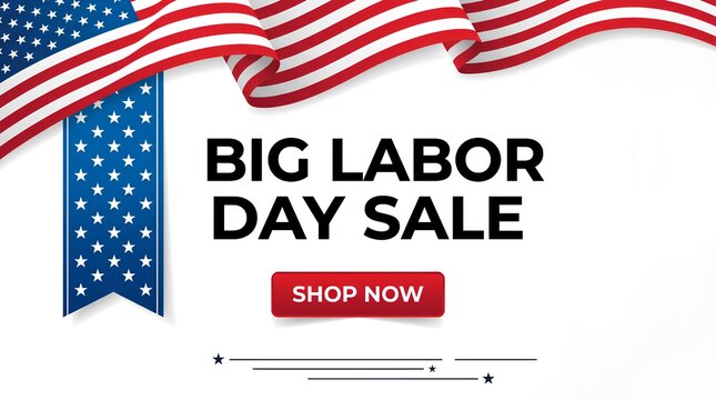 Big Labor Day sale announcement with waving American flag.