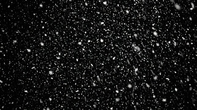 Snowflakes fall across a dark background. The image depicts a blizzard with numerous white particles descending from above.