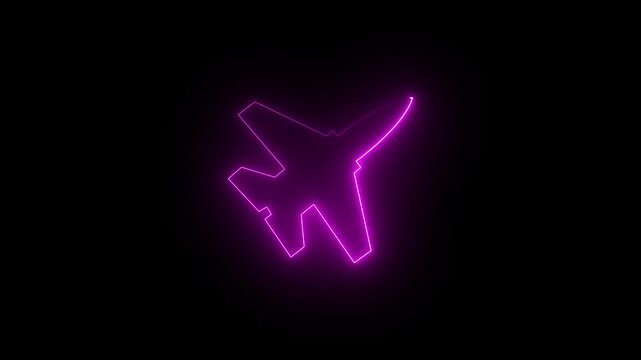 Abstract glowing neon pink color rocket icon on black background. Animated rocket logo with glowing neon Lines. 